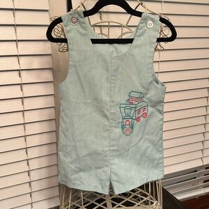 Charming Light Blue Train Embroidered Romper